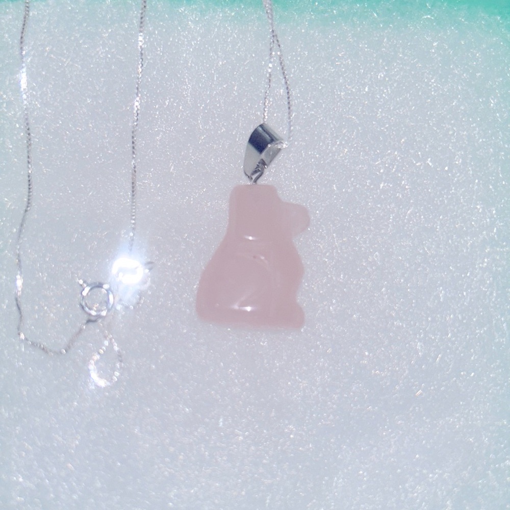 Boho Hippie Rose Quartz Crystal Dog Sterling Silver Necklace 16”